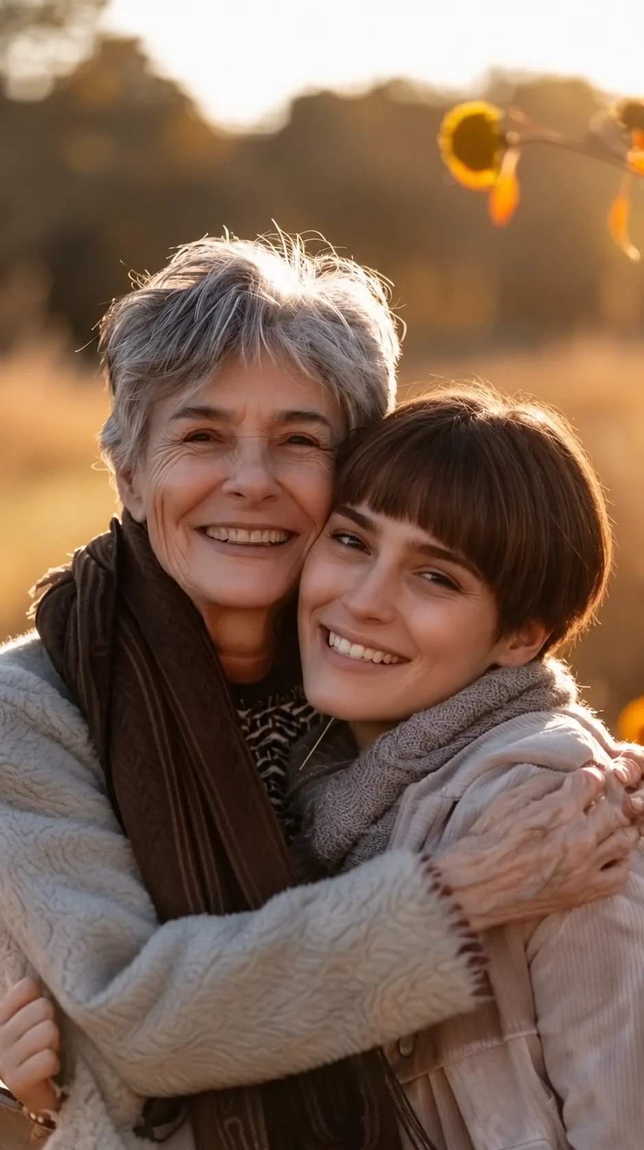The same two-person portrait with a bowl cut on the younger adult